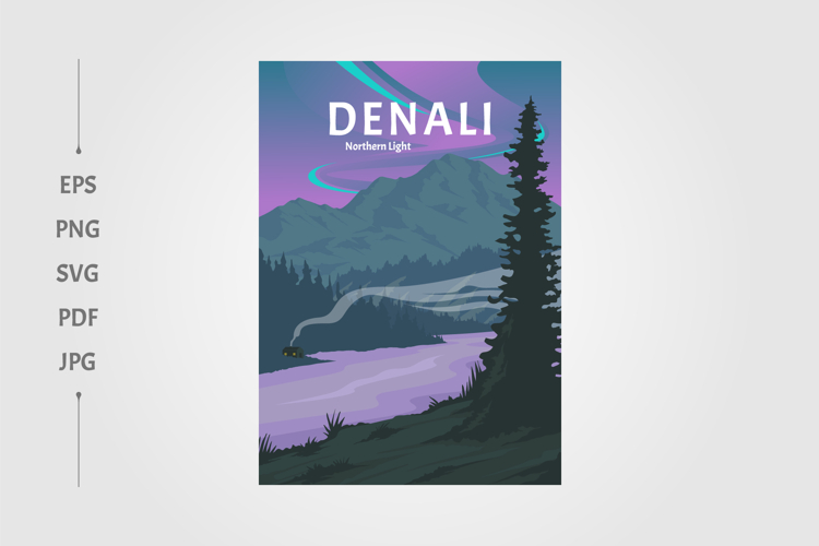 northern lights view at denali national park poster