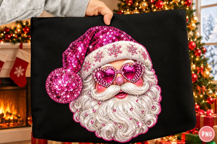 Glam Pink Santa Christmas PNG | Sequin Rhinestone Png example image 1