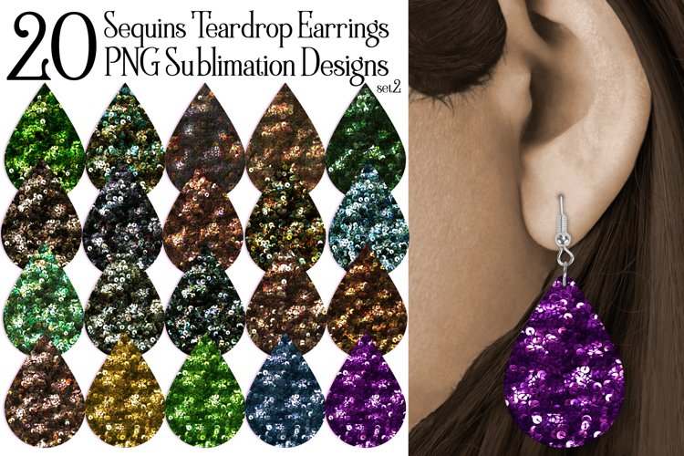 Sequin Teardrop Earring Sublimation Designs, Mix Sequins s2