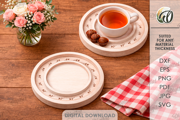 3D Kitchen Serving Tray Laser Cut. Tea Serving Tray SVG