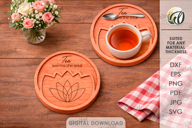 3D Kitchen Serving Tray Laser Cut. Tea Serving Tray SVG
