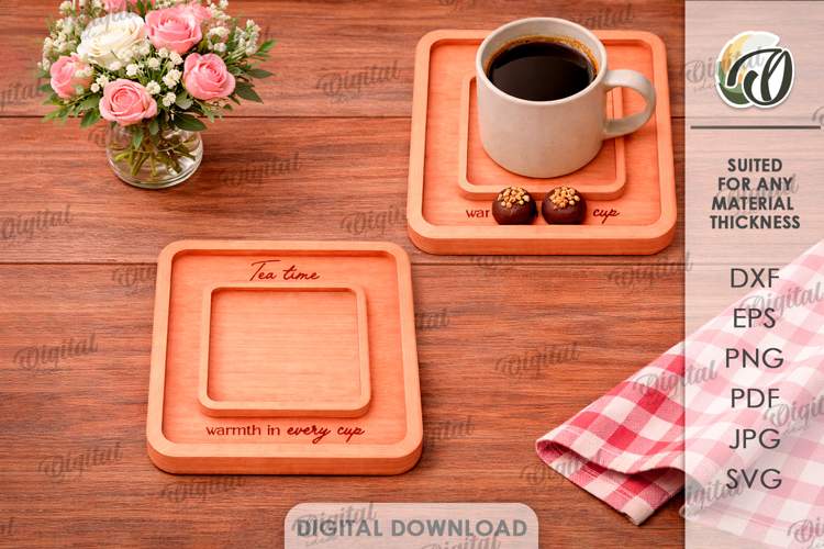 3D Kitchen Serving Tray Laser Cut. Tea Serving Tray SVG