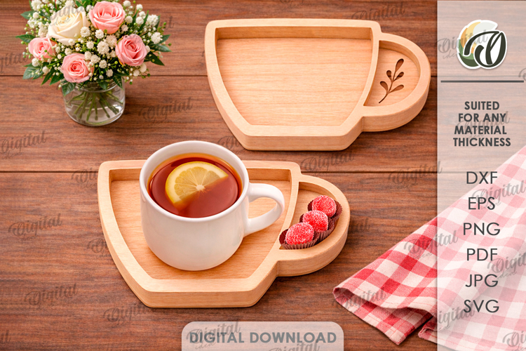 3D Kitchen Serving Tray Laser Cut. Tea Serving Tray SVG