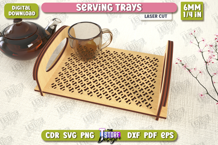 Serving Tray with Handles Laser Cut|Snack Appetizer Tray SVG