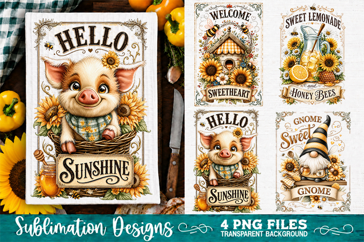 Sunflower Kitchen Towels PNG Sublimation Designs 4 Files example image 1