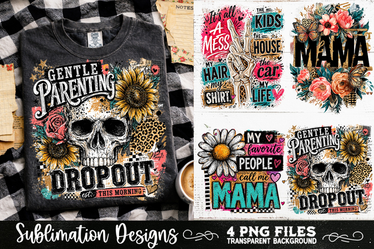 Trendy Mama PNG , Retro Collage Mama 4 Designs Sublimation