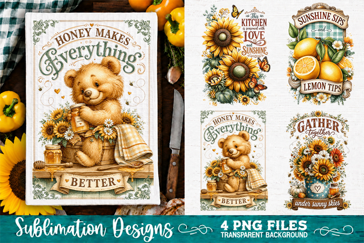Sunflower Kitchen Towels PNG Sublimation Designs 4 Files example image 1