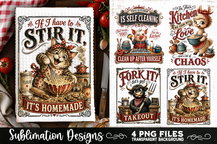 Funny Kitchen Towel 4 PNG Retro PNG Sublimation example image 1