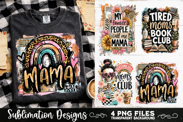 Trendy Mama PNG , Retro Collage Mama 4 Designs Sublimation