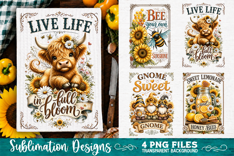 Sunflower Kitchen Towels PNG Sublimation Designs 4 Files example image 1