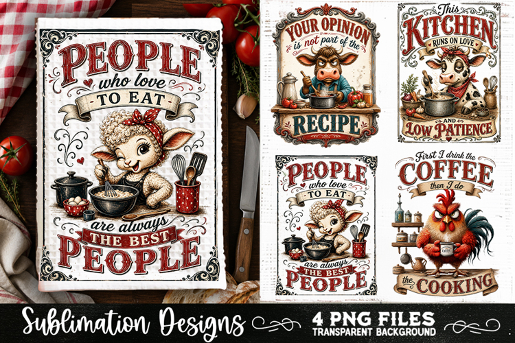Funny Kitchen Towel 4 PNG Retro PNG Sublimation example image 1