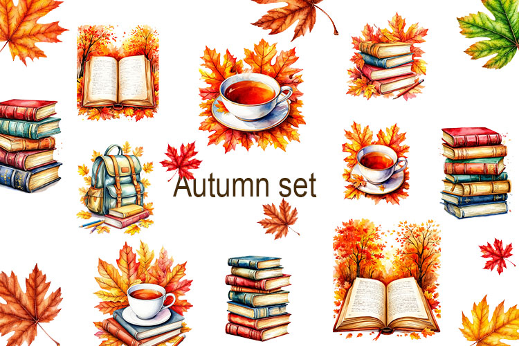 Autumn, Library, book, Clipart PNG, Autumn set, Book, cup,