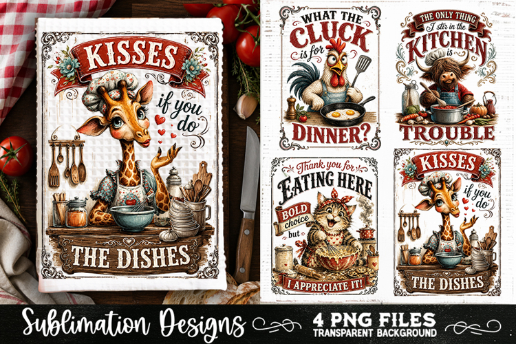 Funny Kitchen Towel 4 PNG Retro PNG Sublimation example image 1