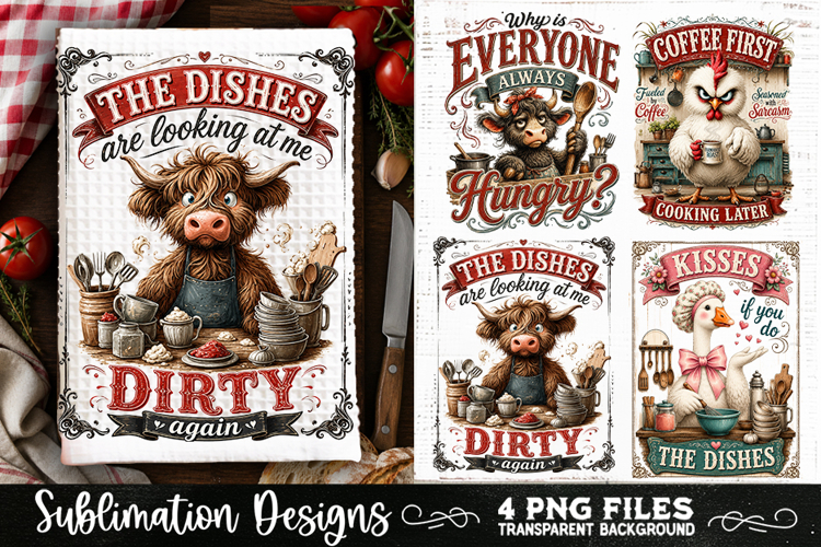 Funny Kitchen Towel 4 PNG Retro PNG Sublimation example image 1