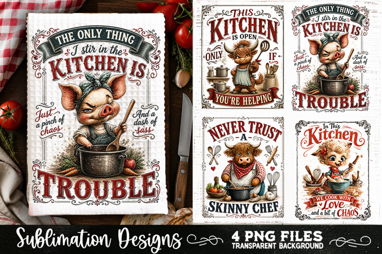 Funny Kitchen Towel 4 PNG Retro PNG Sublimation example image 1
