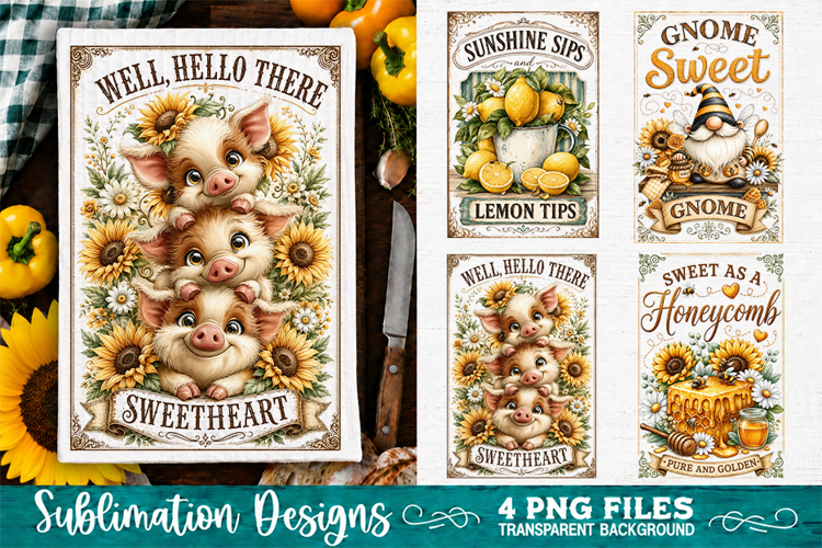 Sunflower Kitchen Towels PNG Sublimation Designs 4 Files example image 1