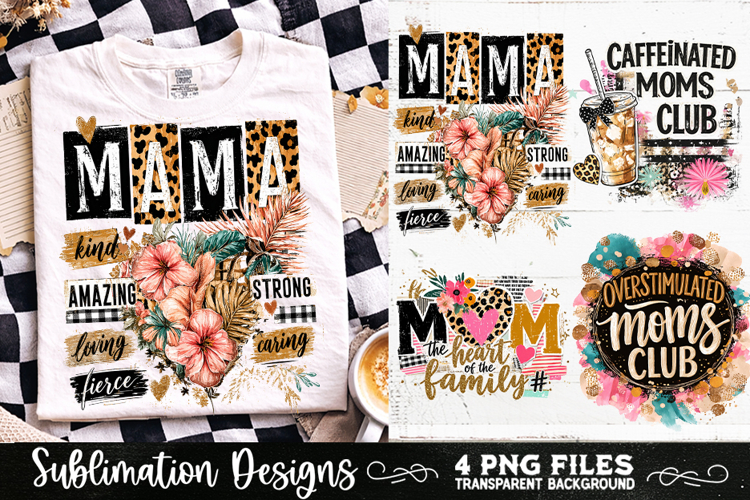 Trendy Mama PNG , Retro Collage Mama 4 Designs Sublimation