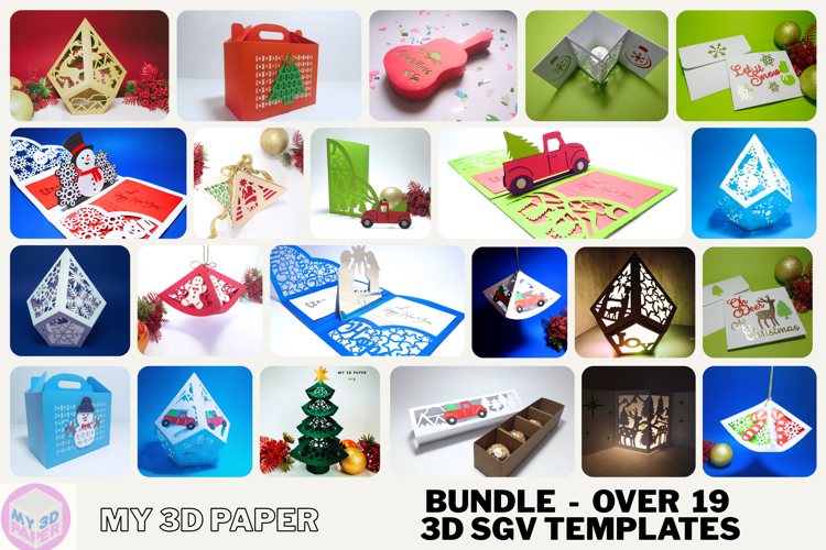 Bundle 19 SVG Christmas Box Pop Up Card Template