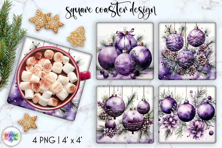 Watercolour Square Coasters | Christmas Ornaments