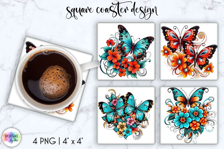 Watercolour Butterflies Coaster Sublimation | Square Coaster