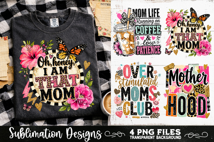 Trendy Mama PNG , Retro Collage Mama 4 Designs Sublimation