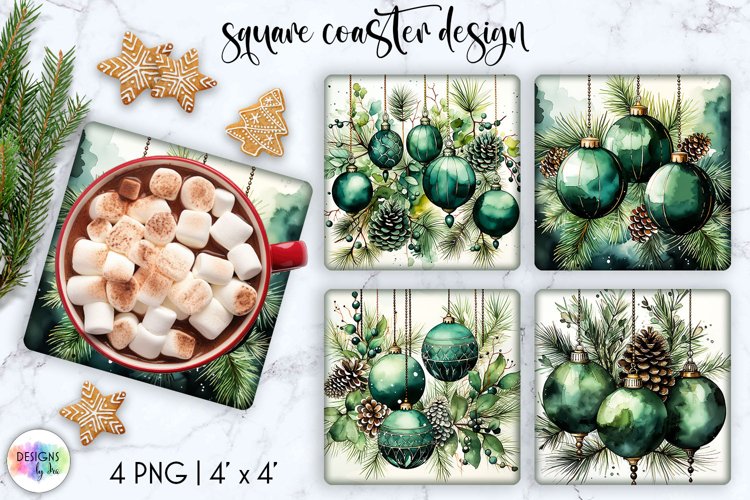 Watercolour Square Coasters | Christmas Ornaments example image 1