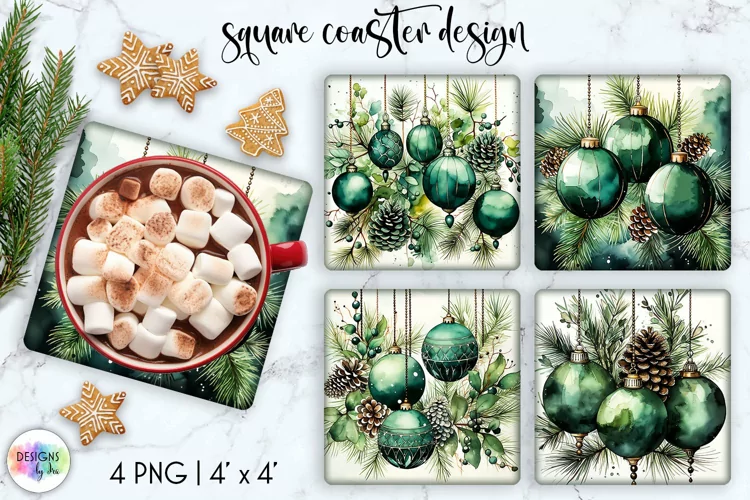 Watercolour Square Coasters | Christmas Ornaments