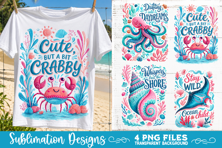 Boho sea creatures sublimation PNG, Ocean creatures 4 PNG