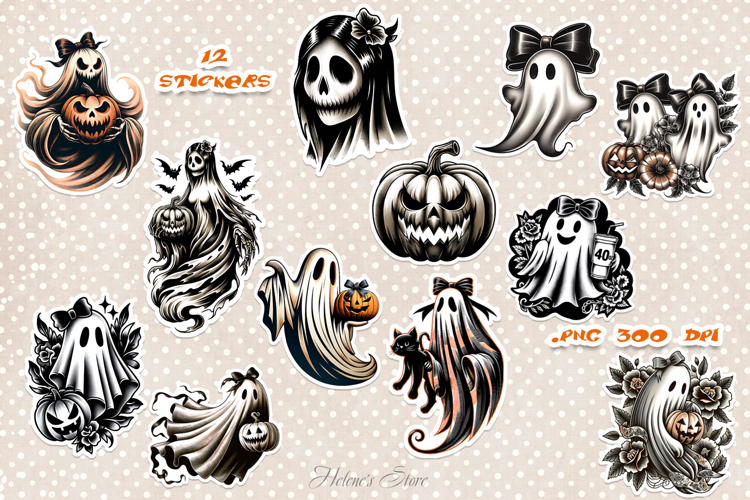 Retro Halloween Stickers Printable| Cute Spooky sticker PNG