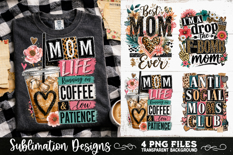 Trendy Mama PNG , Retro Collage Mama 4 Designs Sublimation