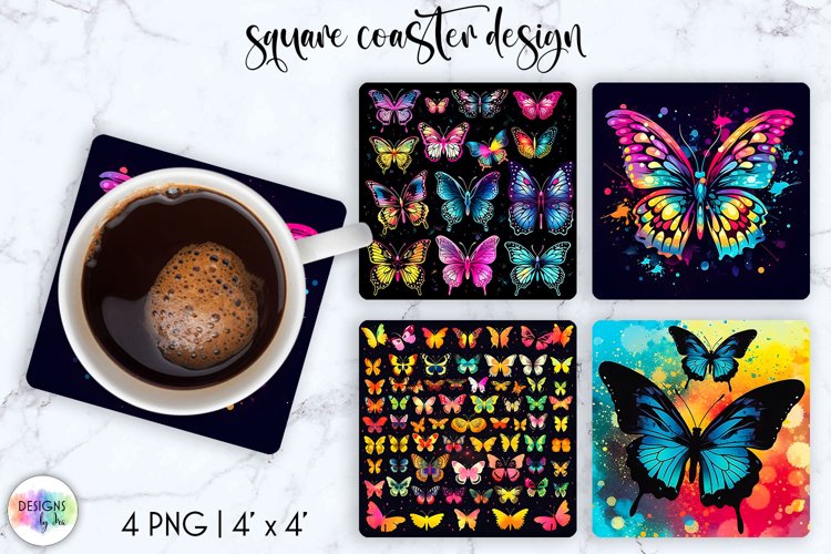 Watercolour Butterflies Coaster Sublimation | Square Coaster