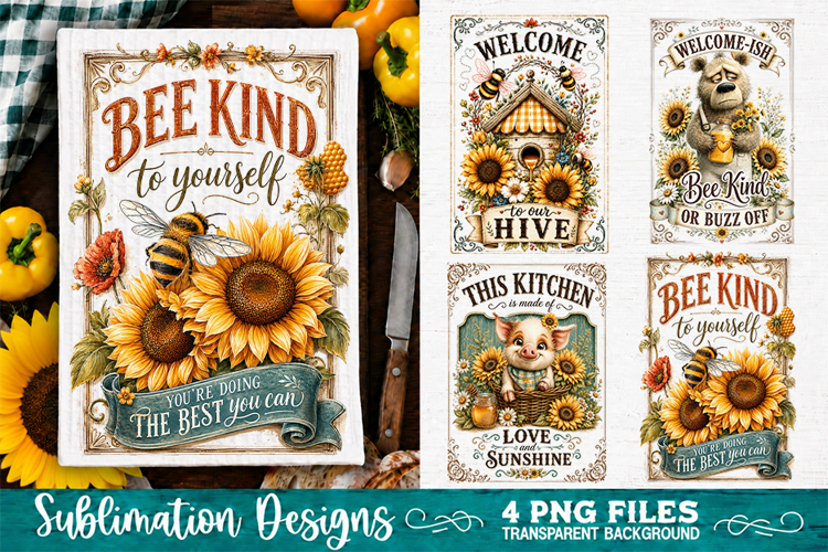 Sunflower Kitchen Towels PNG Sublimation Designs 4 Files example image 1
