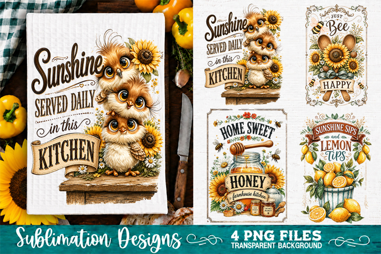Sunflower Kitchen Towels PNG Sublimation Designs 4 Files example image 1