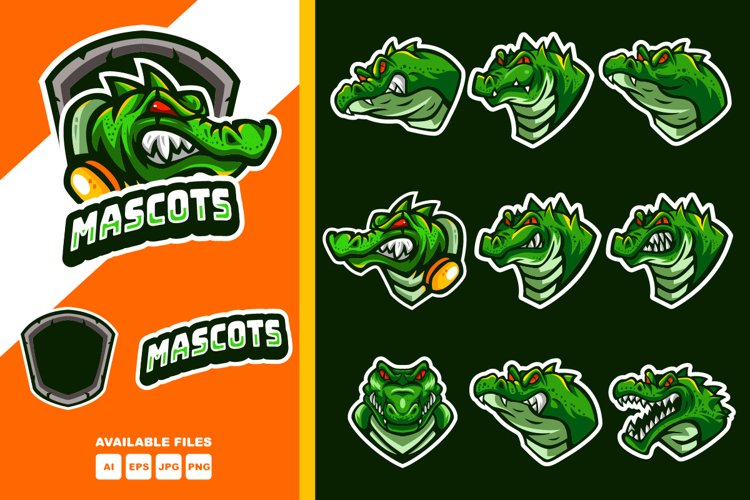 Set Crocodile Mascot Logo example image 1