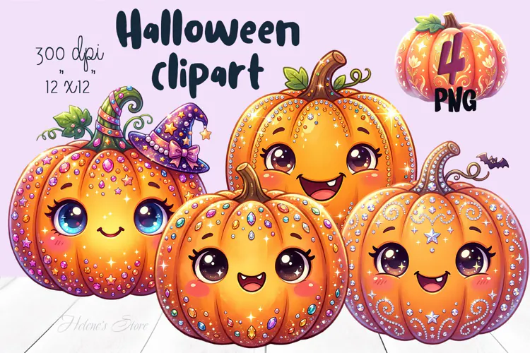 Cute Halloween clipart | Kawaii pumpkin sublimation designs