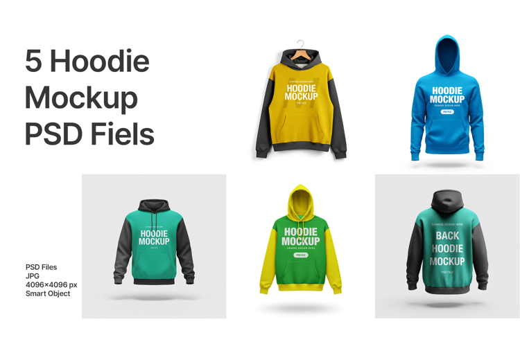 5 Hoodie Mockups PSD