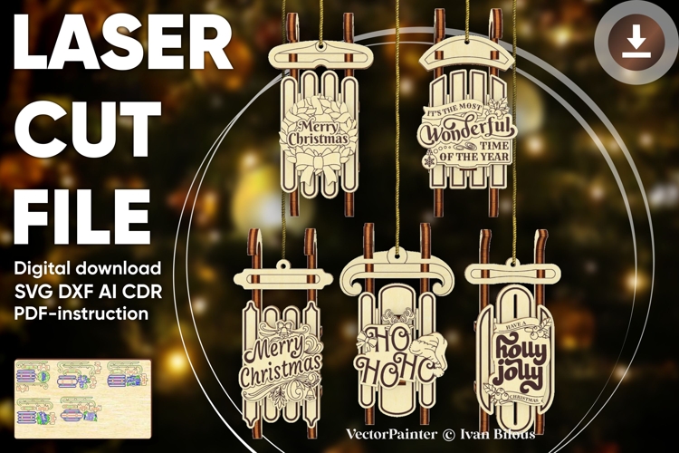 Laser Cut Christmas Sled Bundle - SVG File, Vector Template