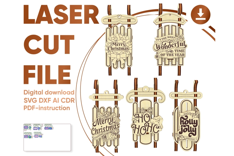 Laser Cut Christmas Sled Bundle - SVG File, Vector Template
