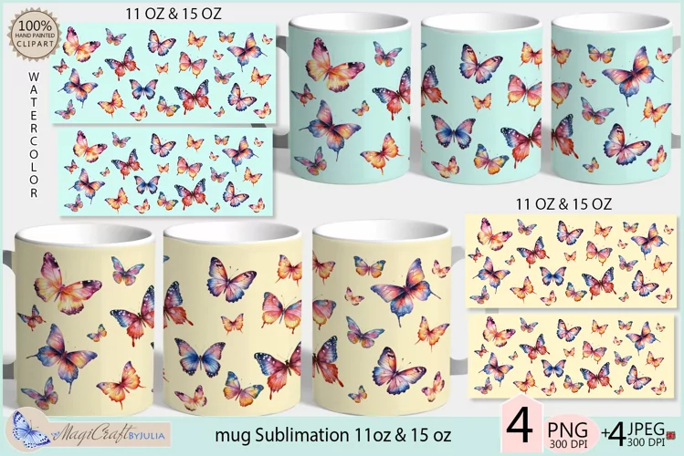 Mug Wrap butterflies Sublimation| butterflies mug 11oz 15oz