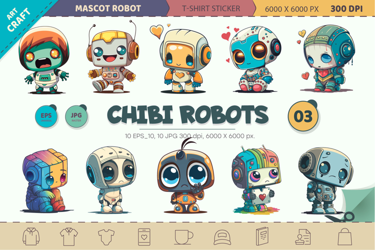 Cartoon Robots 03. T-Shirt Sticker.