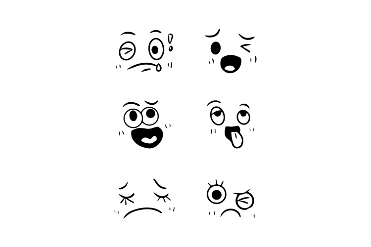 Set of cute emoticon and face expression cartoon isolated