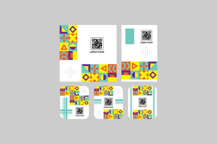 Set of different size qr code label with geometric design
