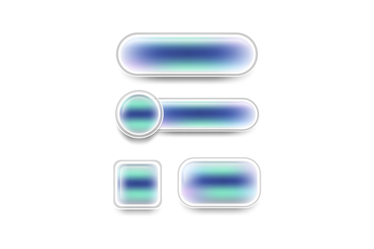 Set of Glassmorphism blur button icon shape element graphic