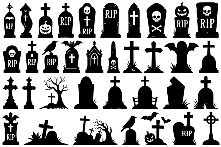 Gravestone Silhouettes SVG Bundle: Tombstone Clipart