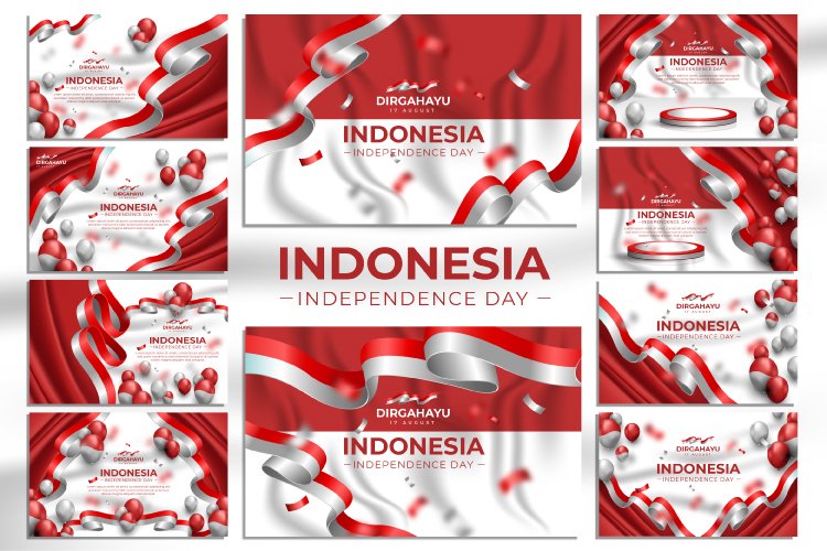 Set of Indonesia Independence Day Landscape Banner Template example image 1