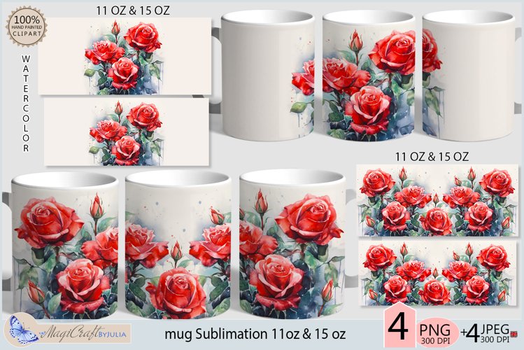 Red roses mug Sublimation|flowers mug 11oz 15oz| Flora mug