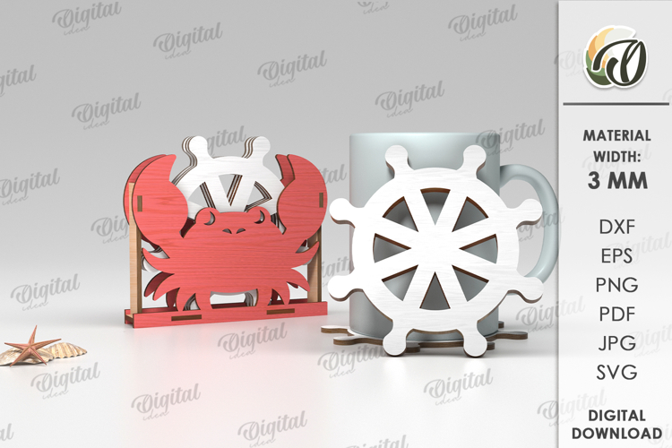 Summer Coaster With A Box Lasercut. Kitchen Decor SVG