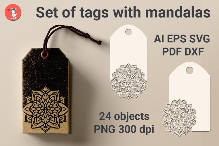 Set of tags with mandalas