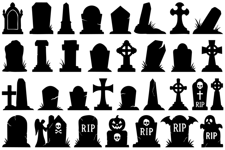 Tombstone Silhouettes SVG Bundle: Gravestone Vector Clipart