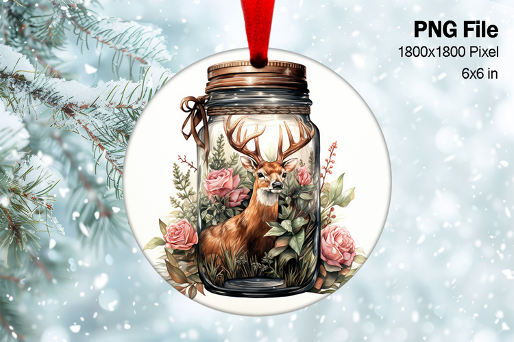 Christmas Deer Ornament Circle Deer Flower Decorate_1